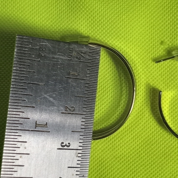 Two tone silvertone goldtone half hoop post earrings - Picture 2 of 4